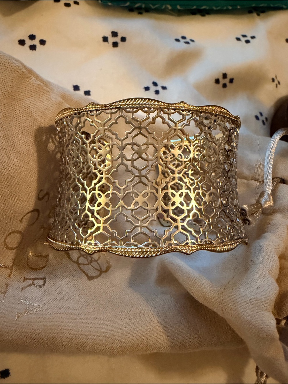 Kendra Scott Gold and Silver Openwork Filigree Wide Cuff Bracelet